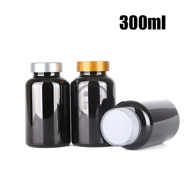 20PCS 300CC Black PET Empty Bottles, Sample Storages,Powder Containers, 300ml Plastic Vatimins Bottles with Child-proof Caps & Seals