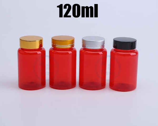 100PCS 120ml PET Translucent Red Color Bottles, Sample Storages, Plastic Capsule Bottles, Empty Bottles 4 Colors Caps