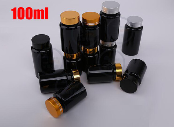 100PCS 100ml Black Color PET Empty Solid Bottles, Packing Bottles, 100cc Plastic Packing Container with Screw Aluminum Caps