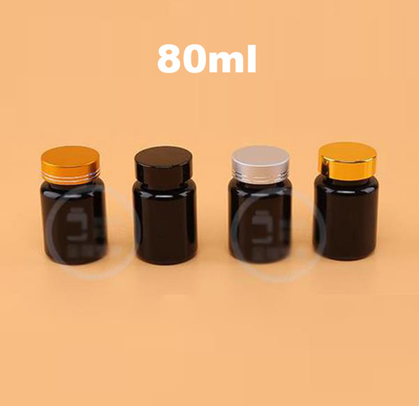 100PCS 80ML Black Color PET Solid Bottles, Packing Bottles, 80cc Plastic Packing Container with 4 Colors Aluminum Cap