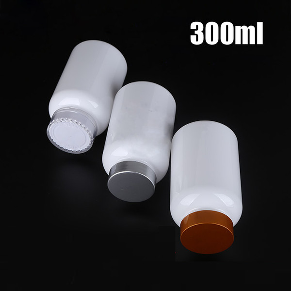 20pcs 300CC White Color PET Packing Bottle, Sample Storages, Powder Container, 300ml Vatimins Packing Bottles with Child-proof Caps & Seals