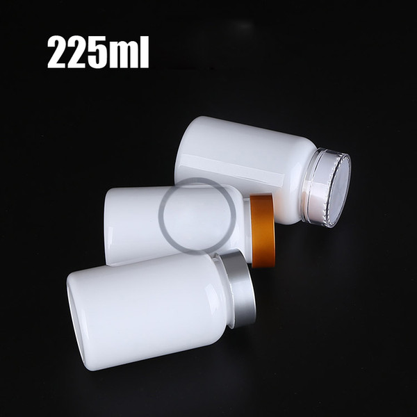 20pcs 225ml Round White Color Sample Storages, 225CC Empty Bottles, Plastic Empty Container with Golden/Silver Child-proof Caps & Seals