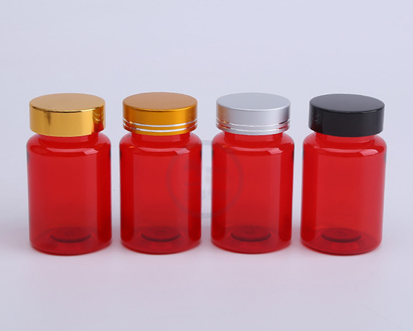 100PCS 80MLTranslucent Red Color PET Empty Solid Bottles, Packing Bottles, 80cc Plastic Packing Container with 4 Colors Aluminum Cap