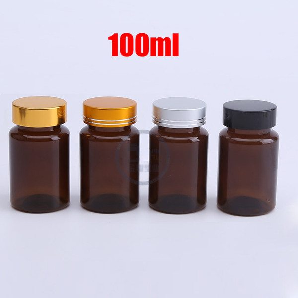 100pcs 100ml TOP PET Bottle, Translucent Brown Bottles, Plastic Bottles with Metal Screw Caps