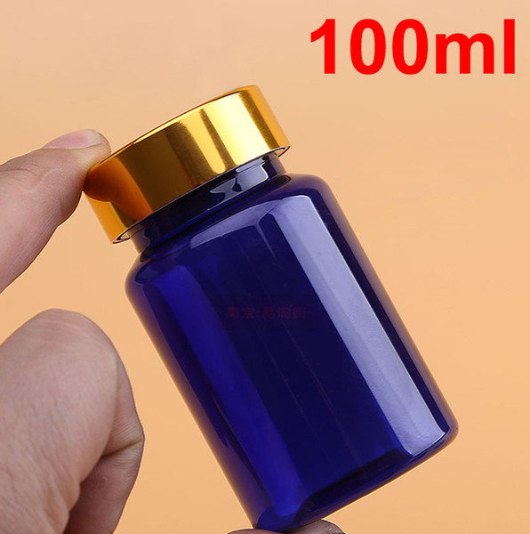 100pcs 100ml Translucent Blue Bottles, Samll PET Bottles, Plastic Bottles with Screw Aluminum Caps & Self Sticky Seals