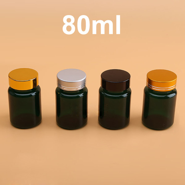 100PCS 80MLTranslucent Green Color PET Solid Bottles, Packing Bottles, 80cc Plastic Container with Aluminum Cap