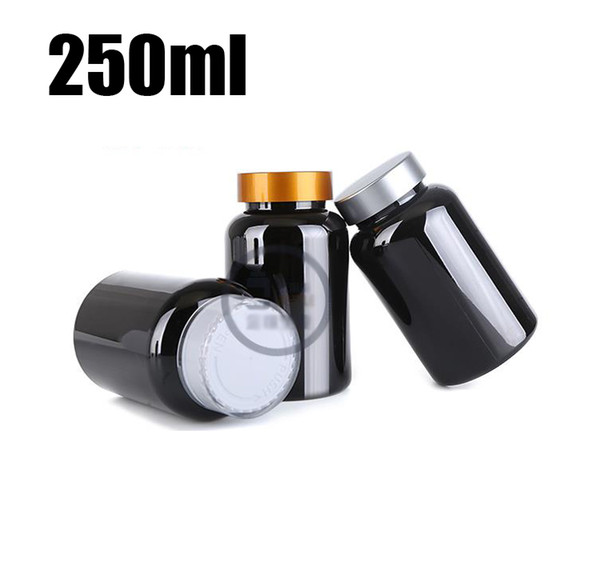 20PCS 250ml Black Color Bottles, Sample Bottle, Powder Bottles, Plastic Bottles with Golden/Silver/Child-proof Caps & Seals