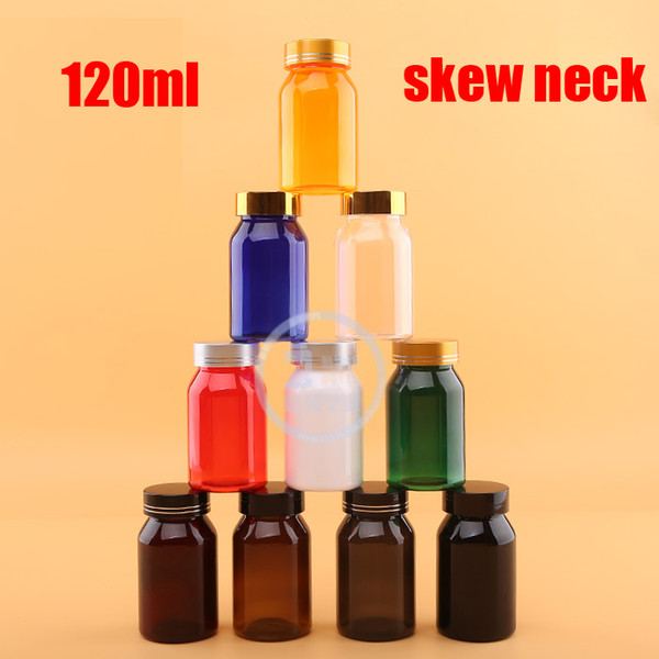 20PCS 120ml SKEW NECK PET Empty Bottles, Health Care Storages, Powder Plastic Bottles with Aluminum Caps & Seals--Variety Colors