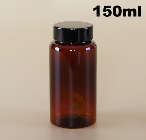 100pcs 150ml Translucent Amber PET Plastic Bottle, Solid Bottles, Packing Bottles with 4 Colors Black Aluminum Caps & Seals