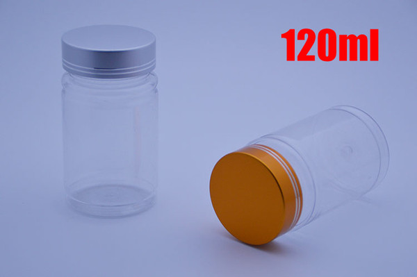 100pcs 120ml Transparent PET Plastic Bottles, Crafts Containers--Golden & Silver Metal Caps