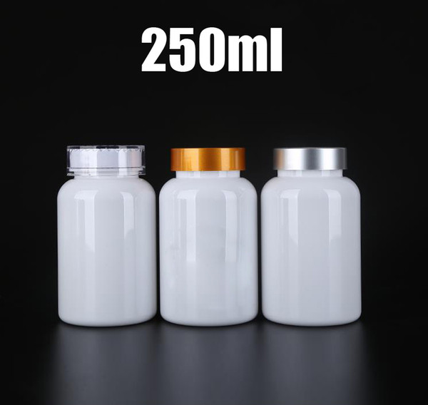 100PCS 250ml White Color PET Bottles, Empty Bottle, Solid Containers, Plastic Bottles with Golden/Silver/Child-proof Caps & Seals