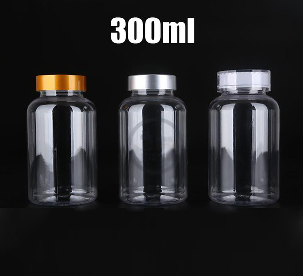 100PCS 300CC Transparent PET Bottles, Sample Storages, Powder Container, 300ml Vatimins Packing Bottles with Child-proof Caps & Seals