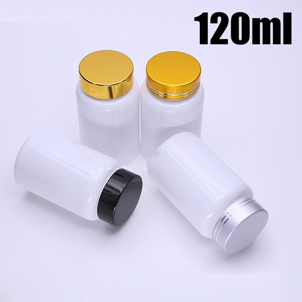 100pcs TOP 120ml Round White PET Bottles, Powder Storages, Solid Plastic Bottles with Self Sticky Seals