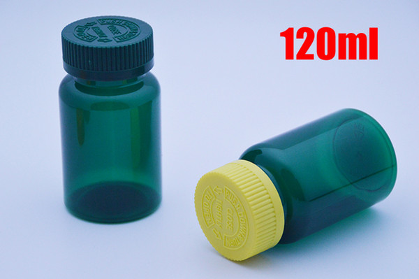 100pcs 120ml Child-proof Translucent Green PET Plastic Bottles, Packing Bottles, Empty Solid Bottles with Aluminum Caps & Self Sticky Seals