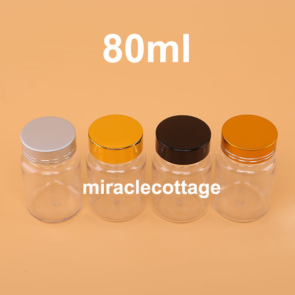 100PCS 80ML Clear Plastic Bottles PET Bottle 4 Colors Metal Cap, Capsule Bottle, 80CC Health Products Bottles, vitamins bottle