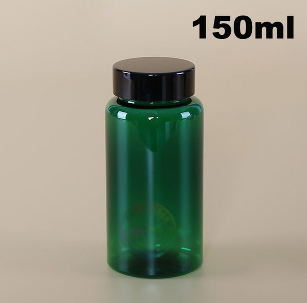 100PCS 150ml Green Color PET Sample Storages, Powder Bottles, Plastic Bottles, Solid Bottles---4 Colors Metal Caps with Self Sticky Seals