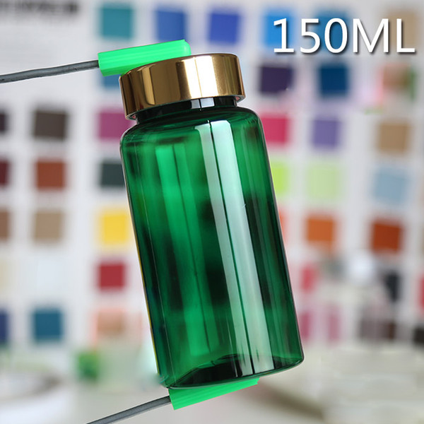 100PCS 150ml Green Color PET Sample Containers, Powder Bottles, Plastic Bottles, Solid Bottles---4 Colors Metal Caps with Self Sticky Seals