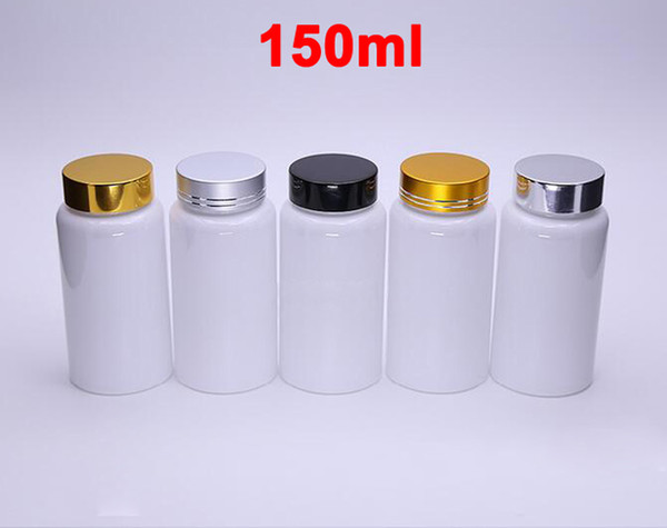 100PCS 150ml White Color PET Bottles, Packing Plastic Bottles,Powder Bottles, Empty Bottles--5 Colors Aluminum Lids with Seals