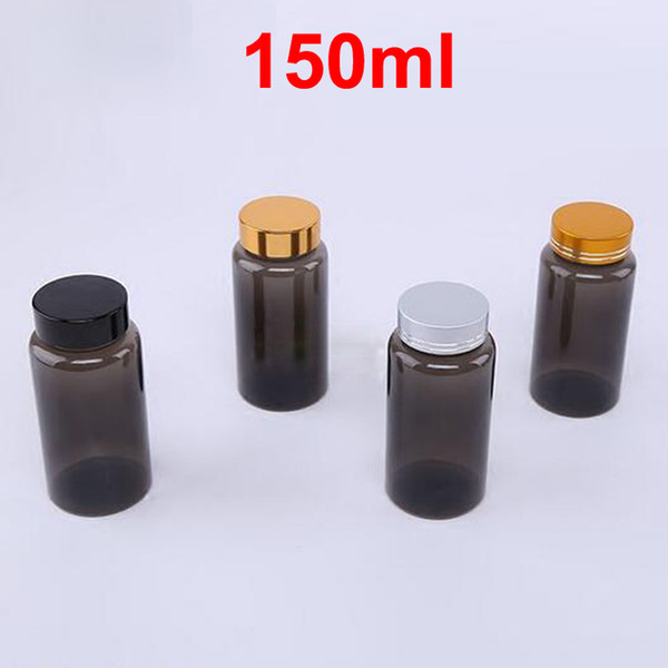 20PCS 150ml Translucent Black Color PET Packing Bottle, Powder Bottle, Solid Container, Plastic Bottles--4 Colors Aluminum Lids with Seals