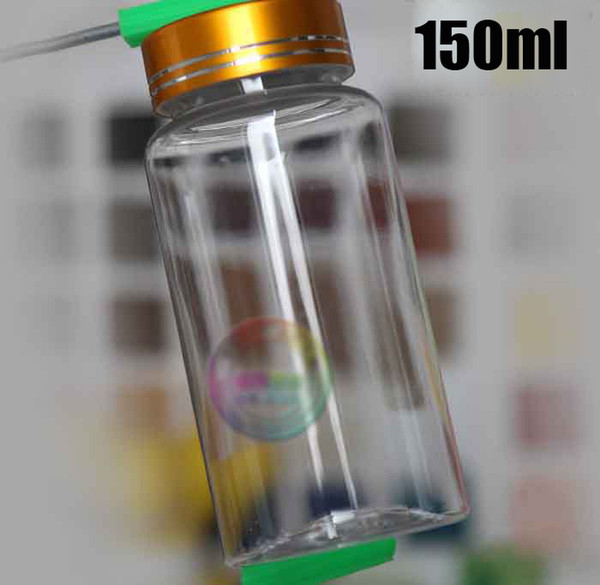 100PCS 150ml Clear PET Bottles, Solid Packing Bottles, Powder Bottle, Plastic Empty Bottles---4 Colors Metal Caps with Self Sticky Seals