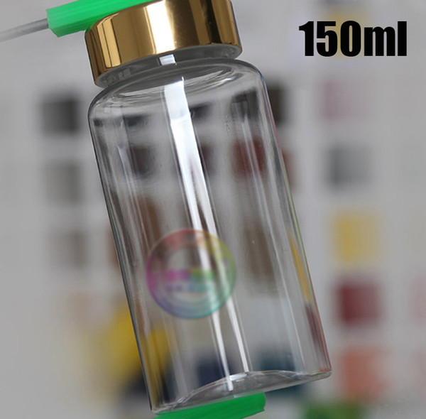 100PCS 150ml Clear PET Bottles, Solid Storages, Powder Bottle, Plastic Bottles, Empty Bottles---4 Colors Metal Caps with Self Sticky Seals