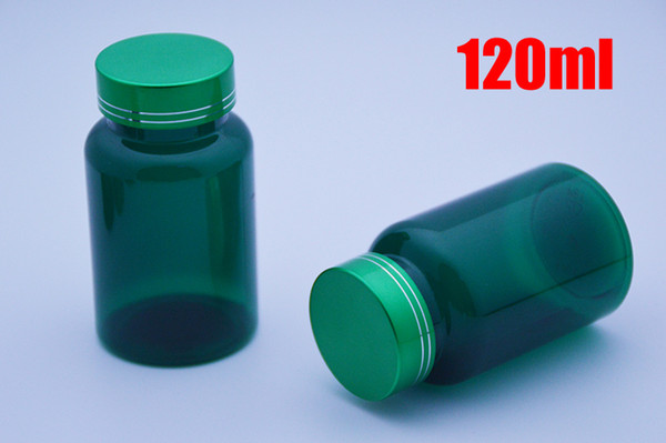 100pcs 120ml Translucent Green PET Sample Bottles, Packing Containers, Empty Plastic Bottles with Green Color Metal Caps & Self Sticky Seals