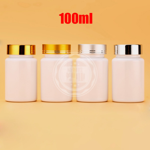 100PCS 100cc PET Solid Bottles, Empty Packing Bottles, 100ml Plastic Bottles--White Color With Aluminum Screw Caps