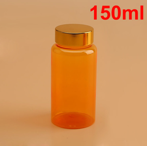 20pcs 150ML/150CC Translucent Orange PET Bottles for Food/Candy/Vatimins, Plastic Bottles,Sample Bottle With Golden/Black Color Metal Caps