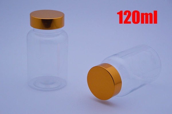 100pcs 120ml Transparent PET Plastic Bottles, Packing Containers, Empty Bottles with Bright Golden Caps & Self Sticky Seals