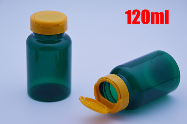 100pcs 120ml Translucent Green Color PET Bottles, Empty Packing Bottles, Powder Bottles, Solid Container with Orange Flip Caps