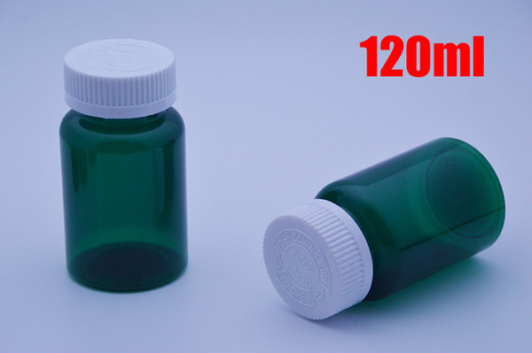 100pcs 120ml Translucent Green Color Child-proof PET Medicine Bottles, Empty Packing Bottles, Powder Bottles -- White Screwing Caps