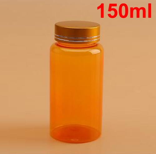 20pcs 150ml Translucent Orange PET Bottles for Food/Candy/Vatimins, Plastic Bottles,Solid Bottle With Golden/Silver Color Metal Lids & Seals