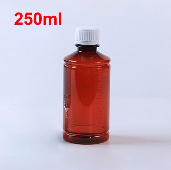 100PCS 250ml PET Bottles With Scale On The Body, Medicine Bottle,Plastic Packing Bottle---Brown Color with Safety Cap