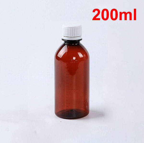 (100pcs/lot) 200ml PET brown round bottle with scale,sample bottle,liquid bottle,plastic bottle