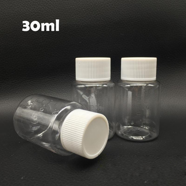 (100pcs/lot) 30ml/30g Transparent PET Bottle, Medical Bottle, Liquid Bottle, Scale Plastic Bottle with aluminium foil pad