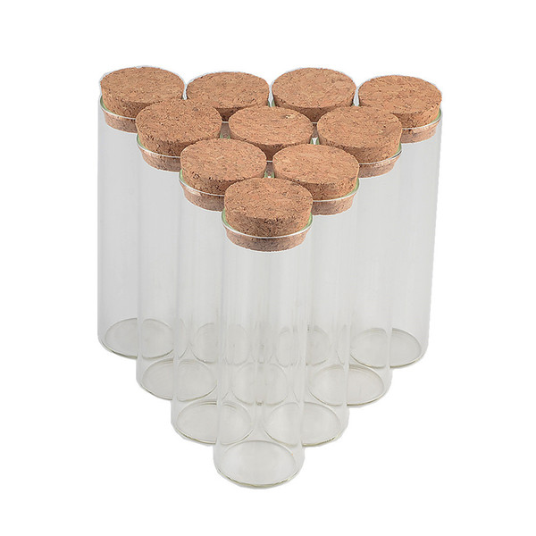 Transparent Clear Glass Bottles Corks Cover Test Tube Jars Bottles for Sand Liquid Glycyrrhiza Food Grade Safety Bottles 50pcs