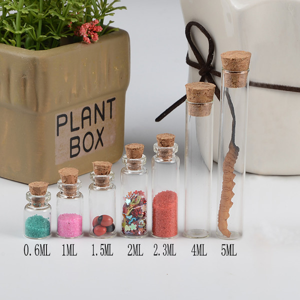 Small Glass Bottles With Corks Tiny Glass Vials Jars Transparent Clear Jars 1ml 2ml 5ml Wishing Bottles gift 100pcs