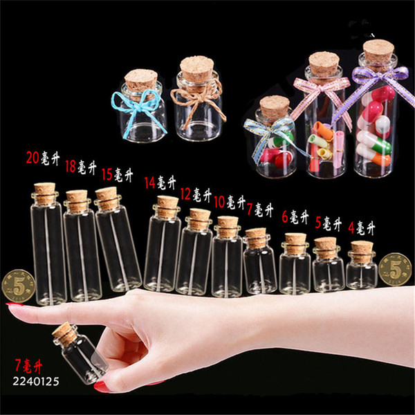 Tiny Glass Bottles with Cork 4ml 5ml 6ml 7ml 8ml 10ml 12ml 14ml 15ml 18ml 20ml Bottles Crafts Jar Vial Decoration Artware 100pcs