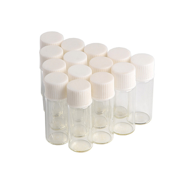 1ml Mini Glass Bottles Vials White Plastic Screw Cap Empty Tiny Transparent Glass Bottle Jars Screw cap 10x28x6mm 100pcs