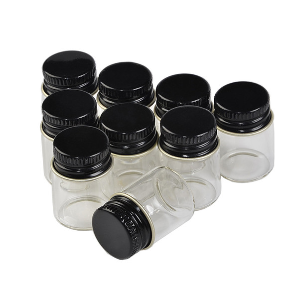 Mini Glass Jars Bottles with Screw Aluminium Black Cap Liquid Bottles Empty 5ml 6ml 7ml 10ml 14ml Crafts Bottles Jars 100 units