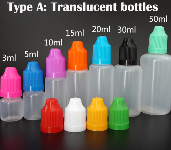 Needle bottle 3ML 5ML 10ML 15ML 20ML 30ML 50ML PE/PET Empty E Liquid E juice dropper Bottle with Childproof Caps factory price