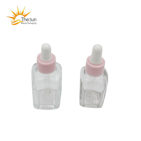 Moderate Price 20ml Essential Oil Square Dropper Bottle 30ml Glass Serum Bottle with Pink Cap