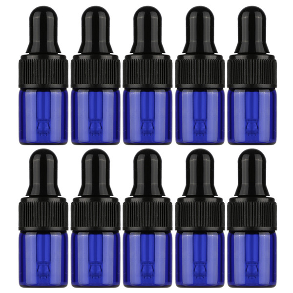 1ml/2ml/3ml Empty Blue dropper bottle Aromatherapy Essential Oil Refillable Bottles Dropper Bottle With Black Cap