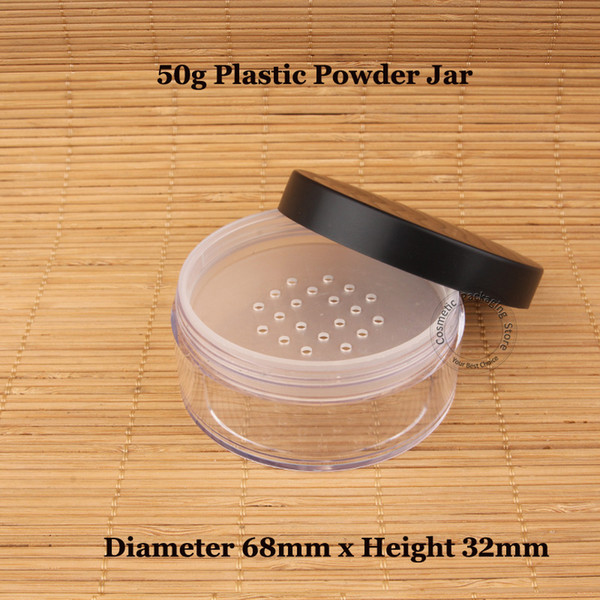 Wholesale- 30pcs/Lot Wholesale 50g Plastic Loose Powder Jar with Sifter 50ml Cosmetic Cream Container Black Matte Cap Makeup Compact