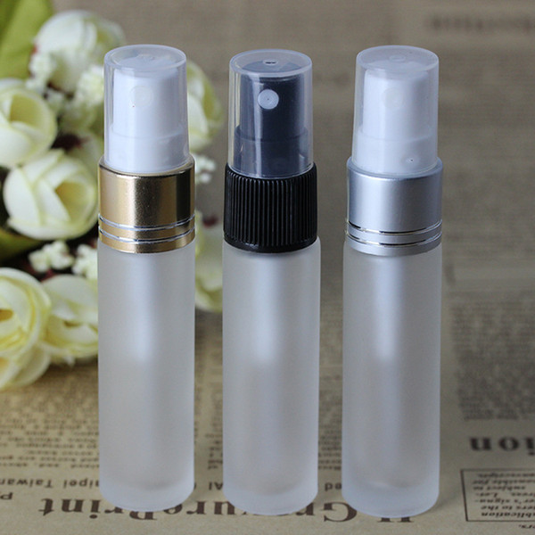 Frosted Clear 10ml Glass Mini Perfume Bottles Gold Silver Black Lids Fine Mist Spray Bottle 1/3OZ for Fragrance Essential Oil Water