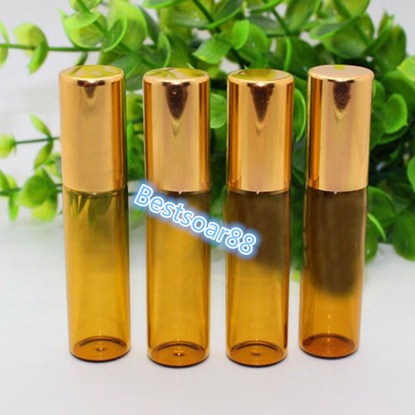 Hot Sale Thick 5ML 1/6oz Roll On Portable Amber Glass Refillable Perfume Bottle Empty Essential Oil Roller Bottles With Stainless Steel Ball