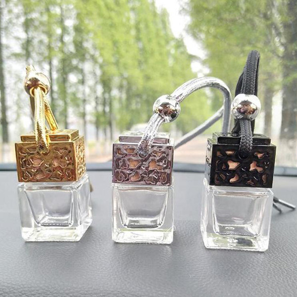 Cube Perfume Bottle Car Diffuser Hanging Perfume Ornament Air Freshener For Essence Diffuser Fragrance Empty Glass Bottle with 3 Colors Cap