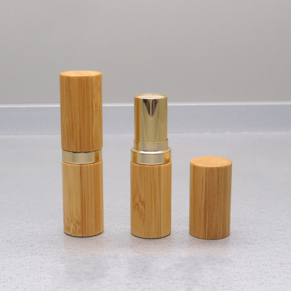 12.1mm Natural Bamboo Lipstick Tube, Portable Gold High GradeCosmetic Beauty Lip Balm Package, Professional Lip Rouge Container