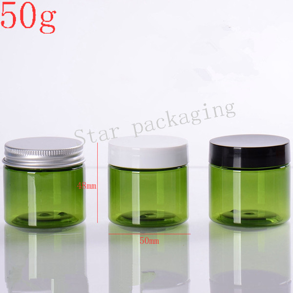 Wholesale- 50pcs 50g green Plastic Empty Makeup Jar Pot Travel Face Cream/Lotion/Cosmetic Container empty skin care cream plastic container