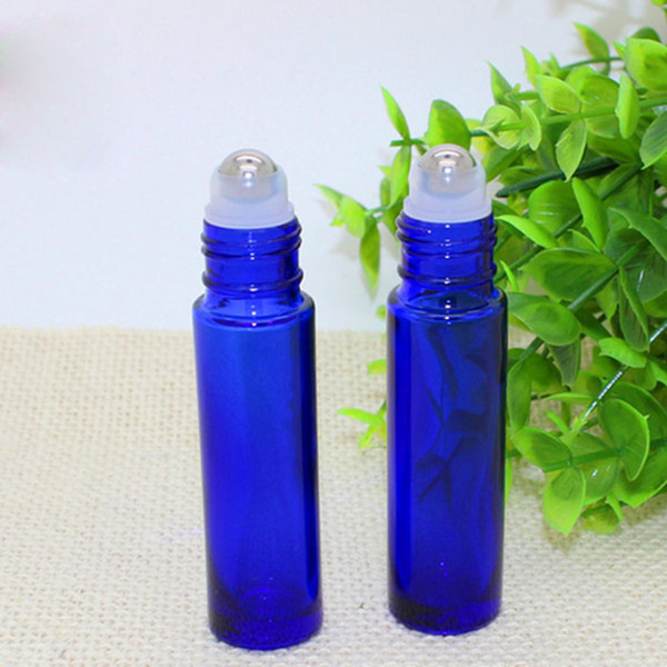 Cheap Wholesale 700pcs 10ml Blue Color Glass Bottles With Stainless Steel Roller And Black Lid For E Liquid Oil Perfume Free DHL Shipping